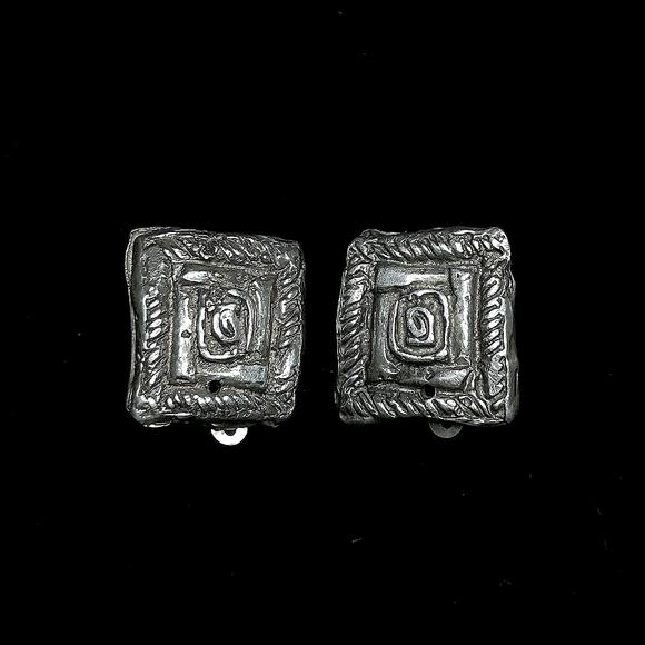 Vintage Mexico 925 Sterling Silver Square Signed Clip On Earrings - Picture 1 of 7